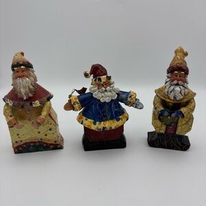 Vtg lot 3 Christmas Art Creation Folk Art Santa Claus Figure Metal & Resin Rare